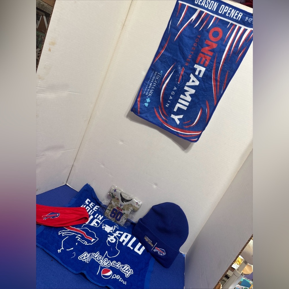 Assorted Buffalo Bills items.